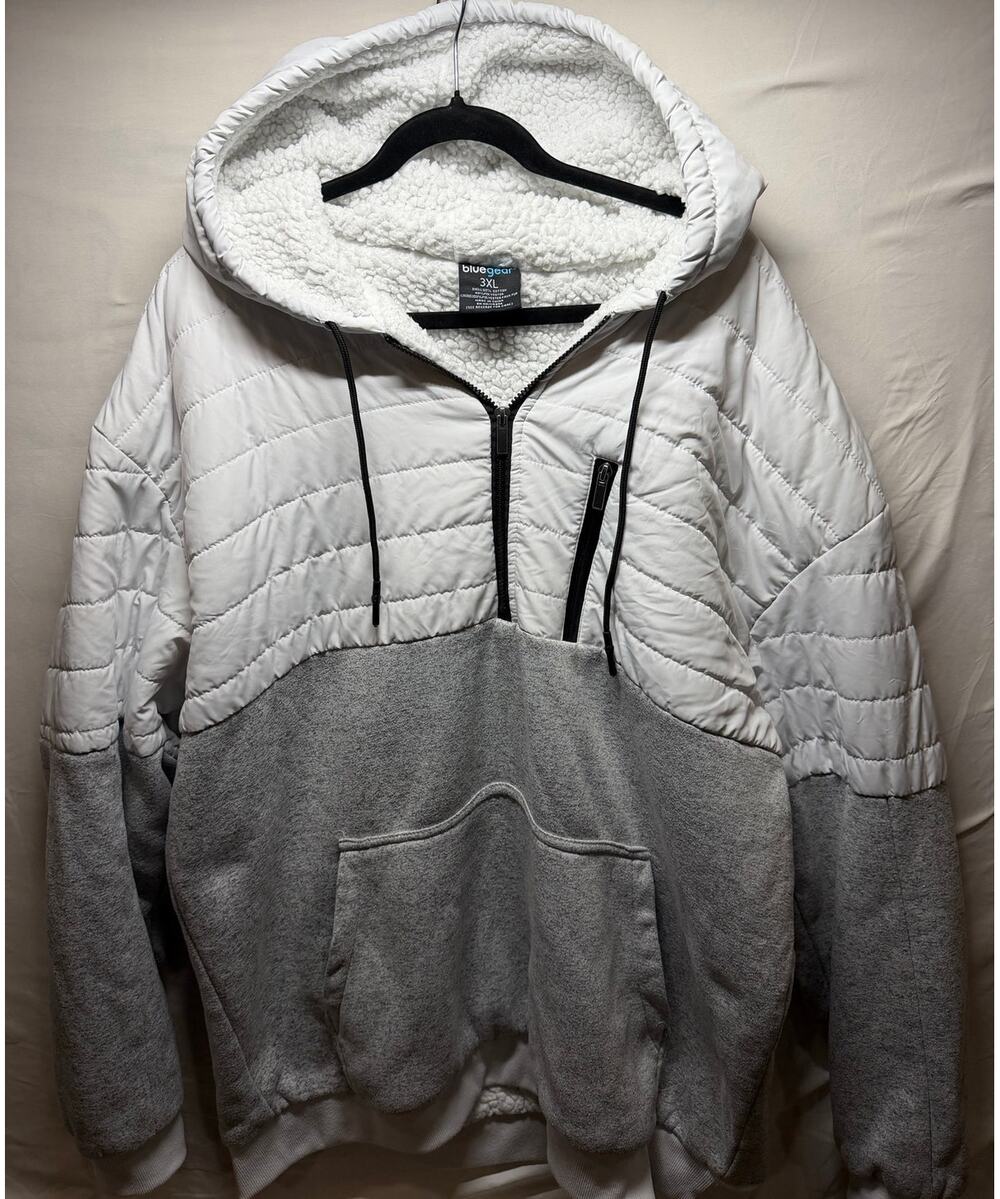 Bluegear M 3XL Sherpa Lined .25 Zip Hoodie White Grey Quilted Warm Winter Jacket